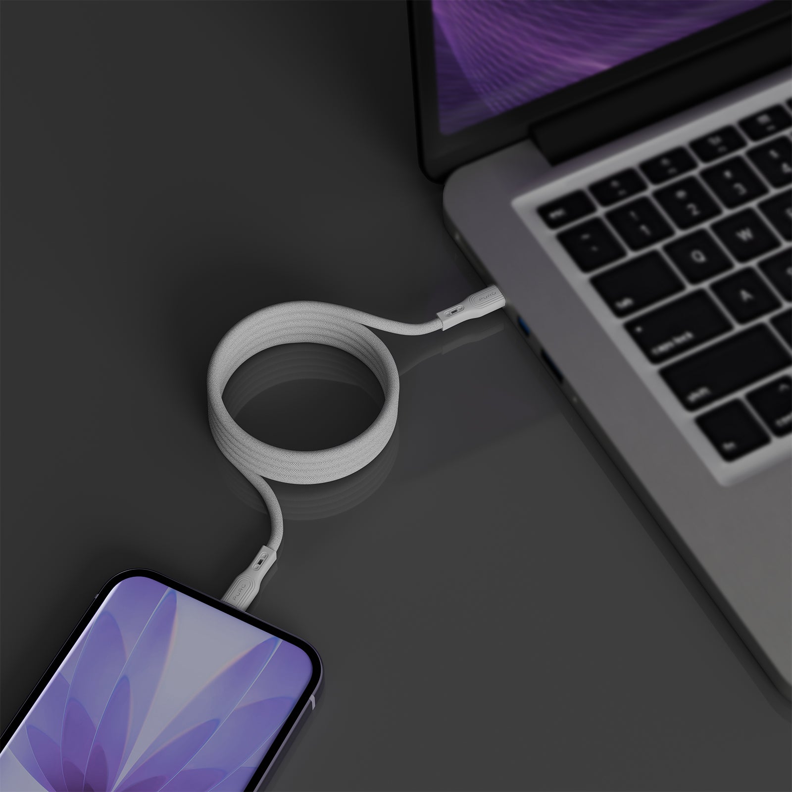 Câble magnétique à enroulement USB-C vers USB-C, 1m