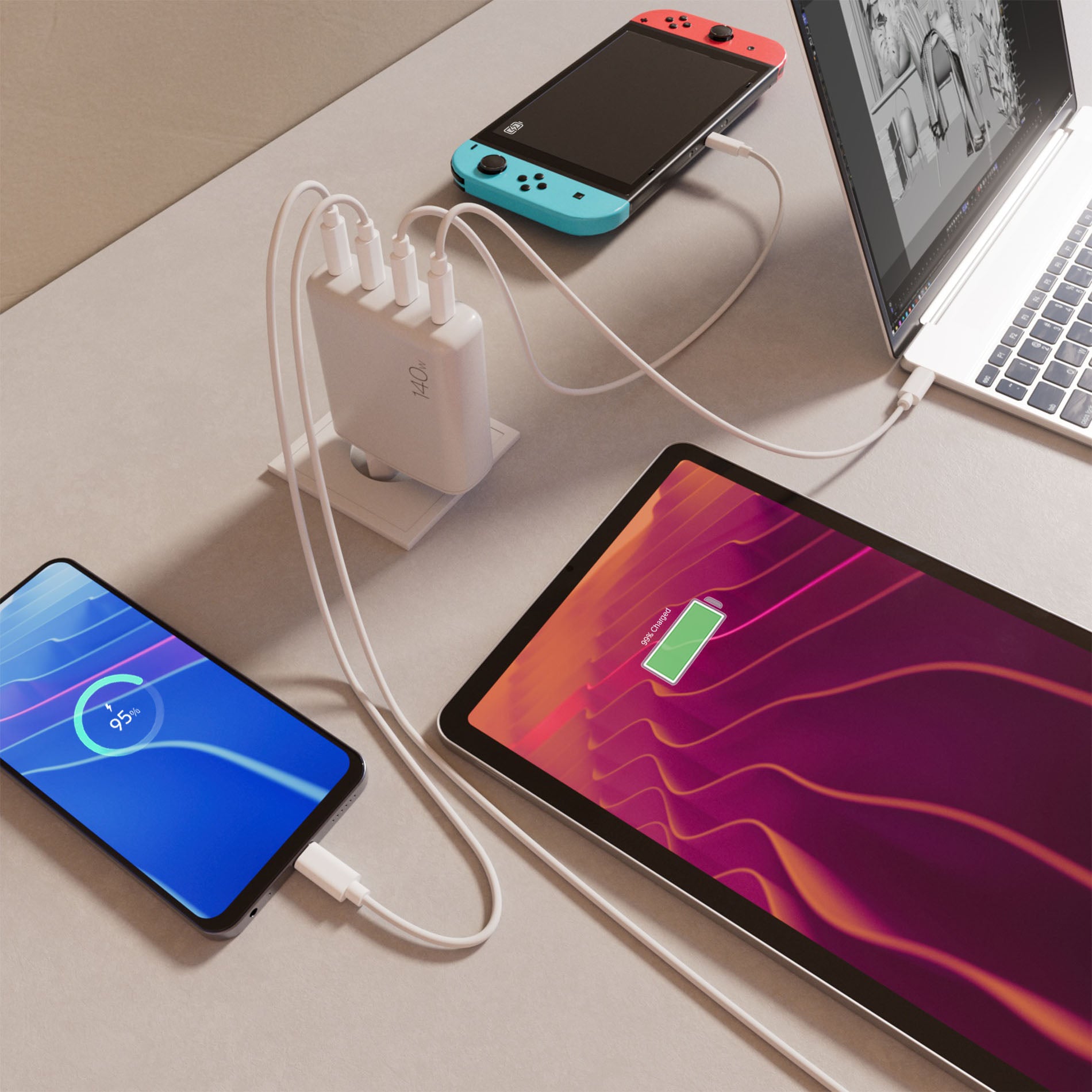 Caricabatterie da parete MiniPro 140W tecnologia GAN: 4 porte USB-C