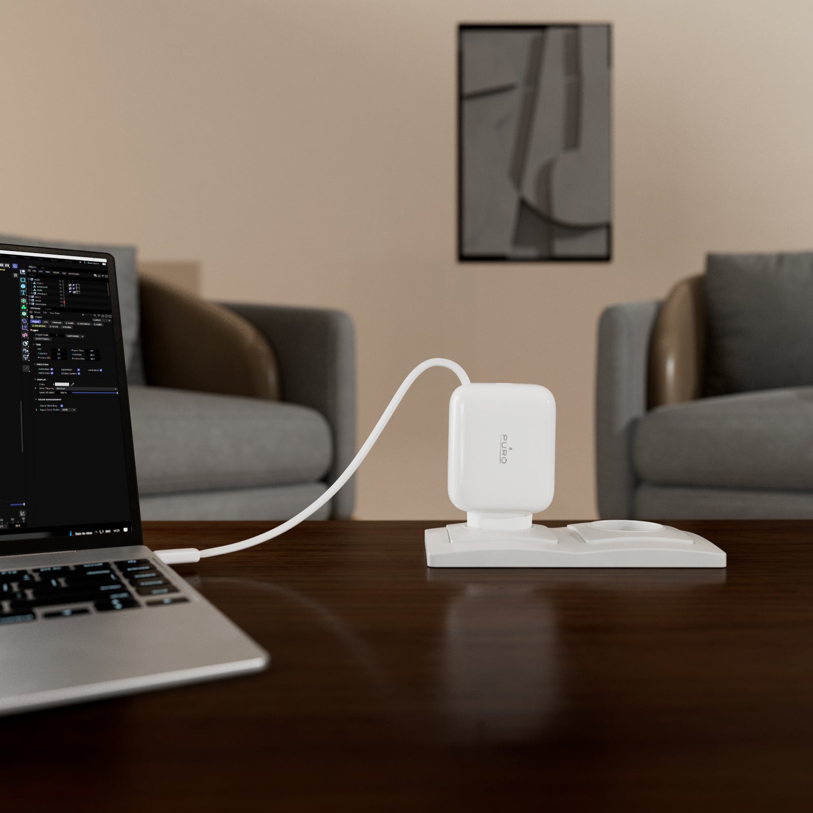 Caricatore GaN 65W con cavo USB‑C retrattile