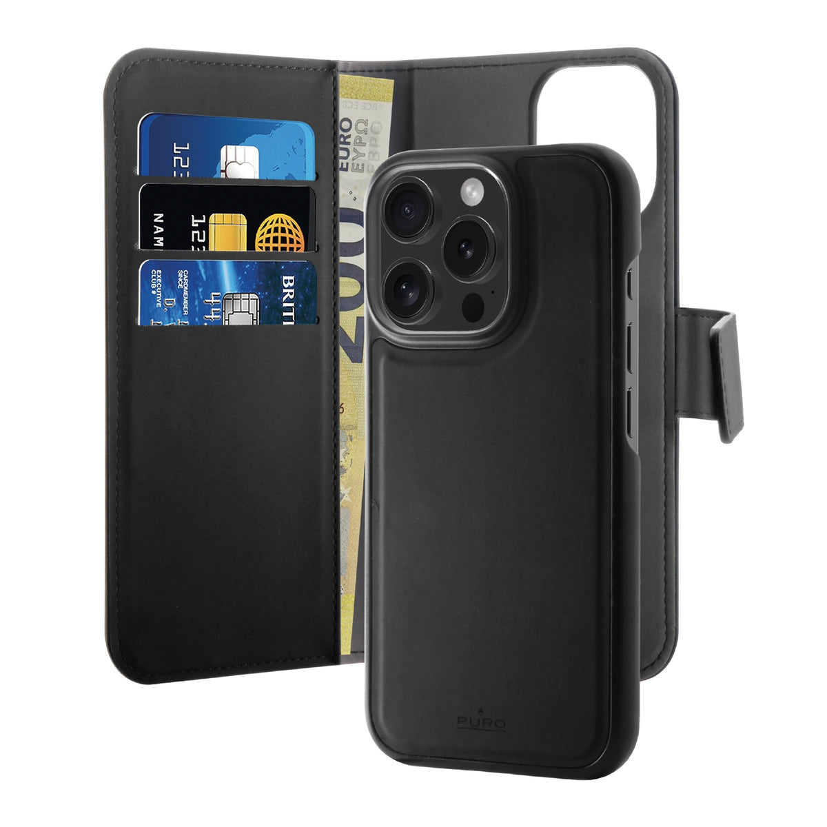 Coque Portefeuille Antichoc Noire Pour IPhone 16 Pro Max - Support Et Porte-cartes, Neuf