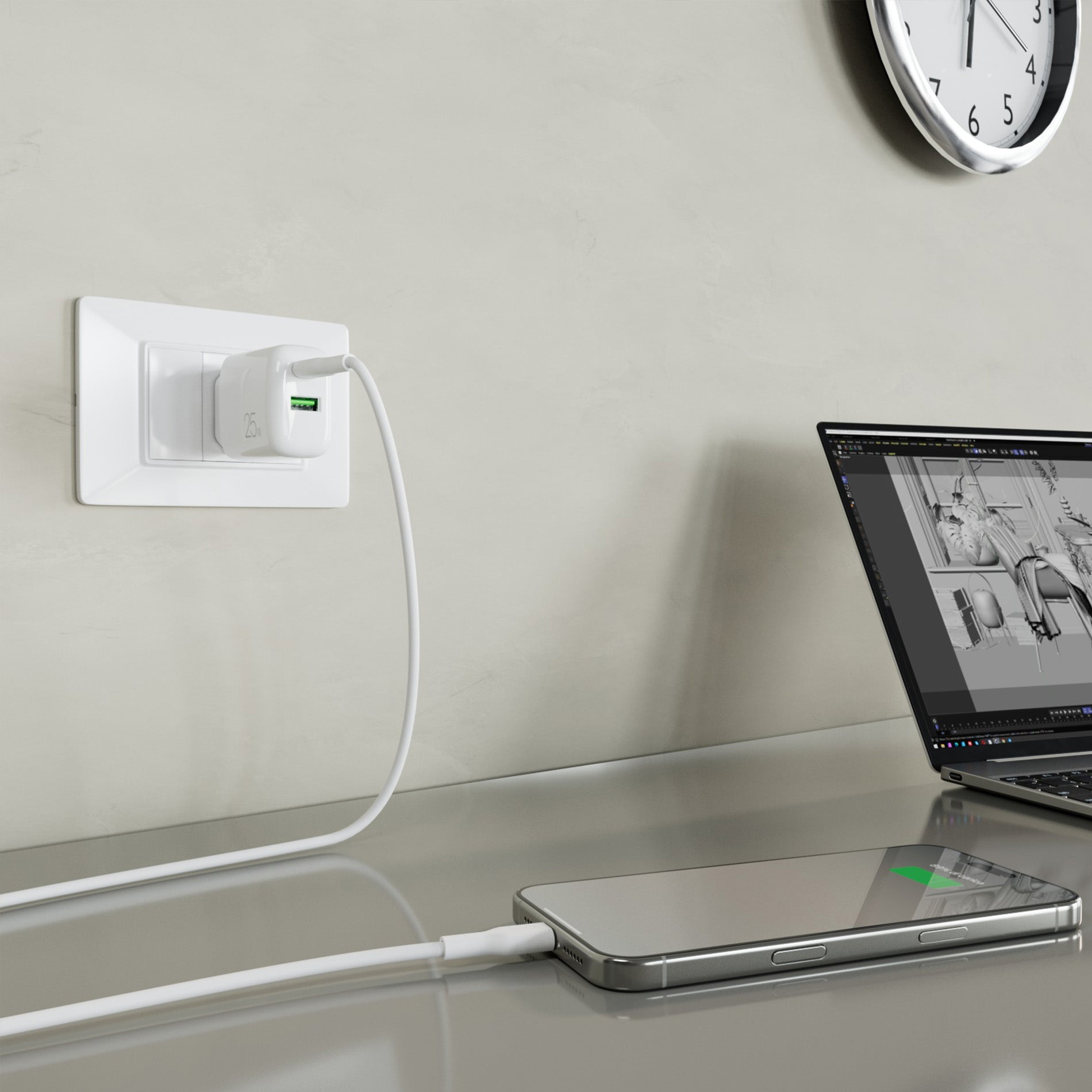 Kit Energia: Caricabatterie Pro Lite da 25W con porta USB-A e 1 porta USB-C + Cavo USB-C