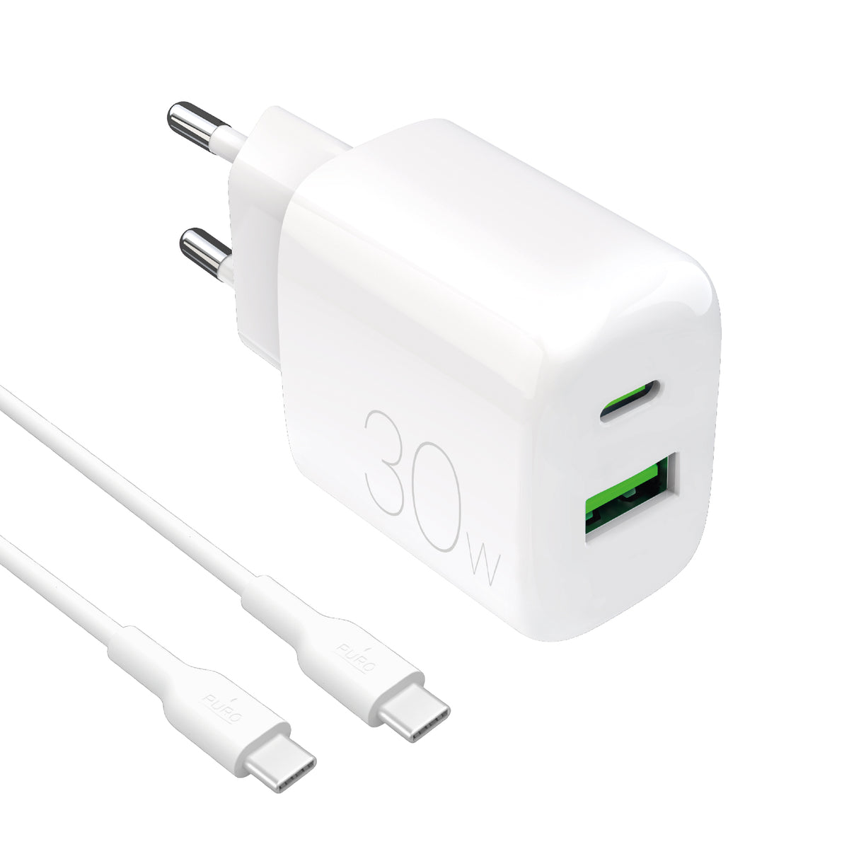 Kit charge 30W USB‑A/USB‑C + câble USB‑C