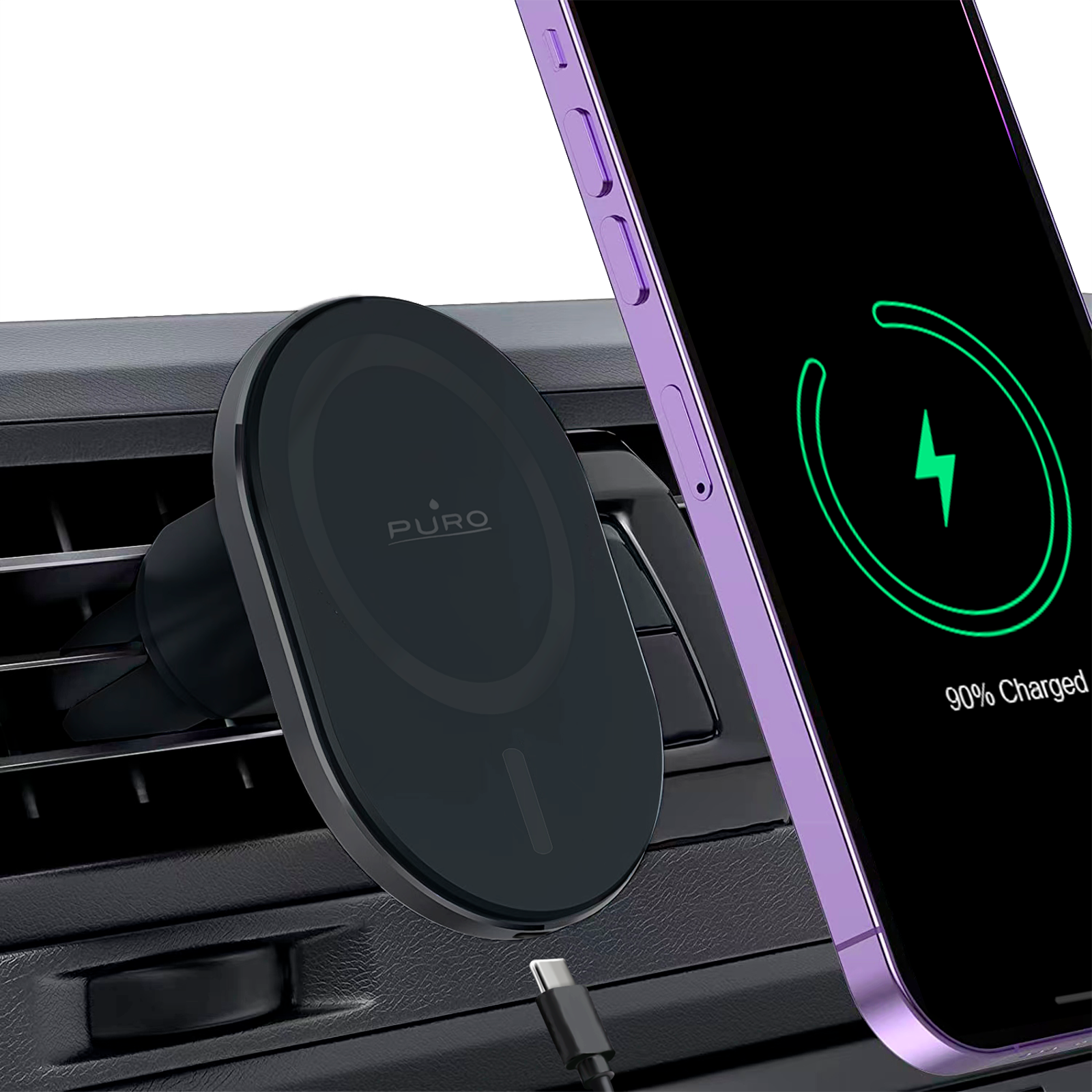Support de voiture MAG PRO compatible MagSafe et chargeur sans fil 15W intégré