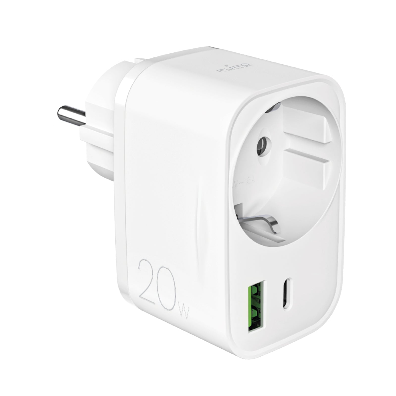 Chargeur de batterie mural avec prise Schuko, 1 port USB-C 20 W Power Delivery et 1 port USB-A