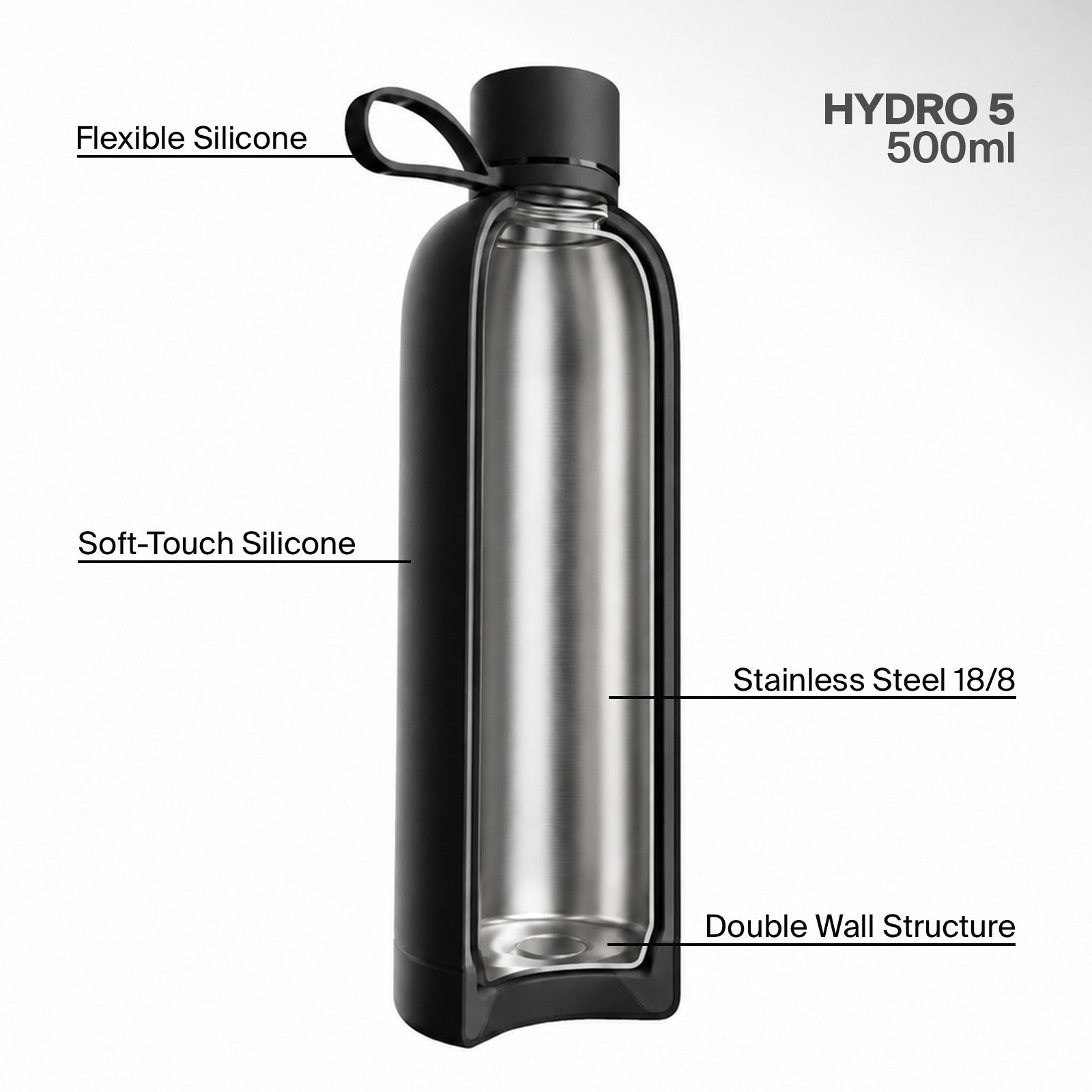 Borraccia termica ermetica 500ml “Hydro 5” in acciaio inossidabile