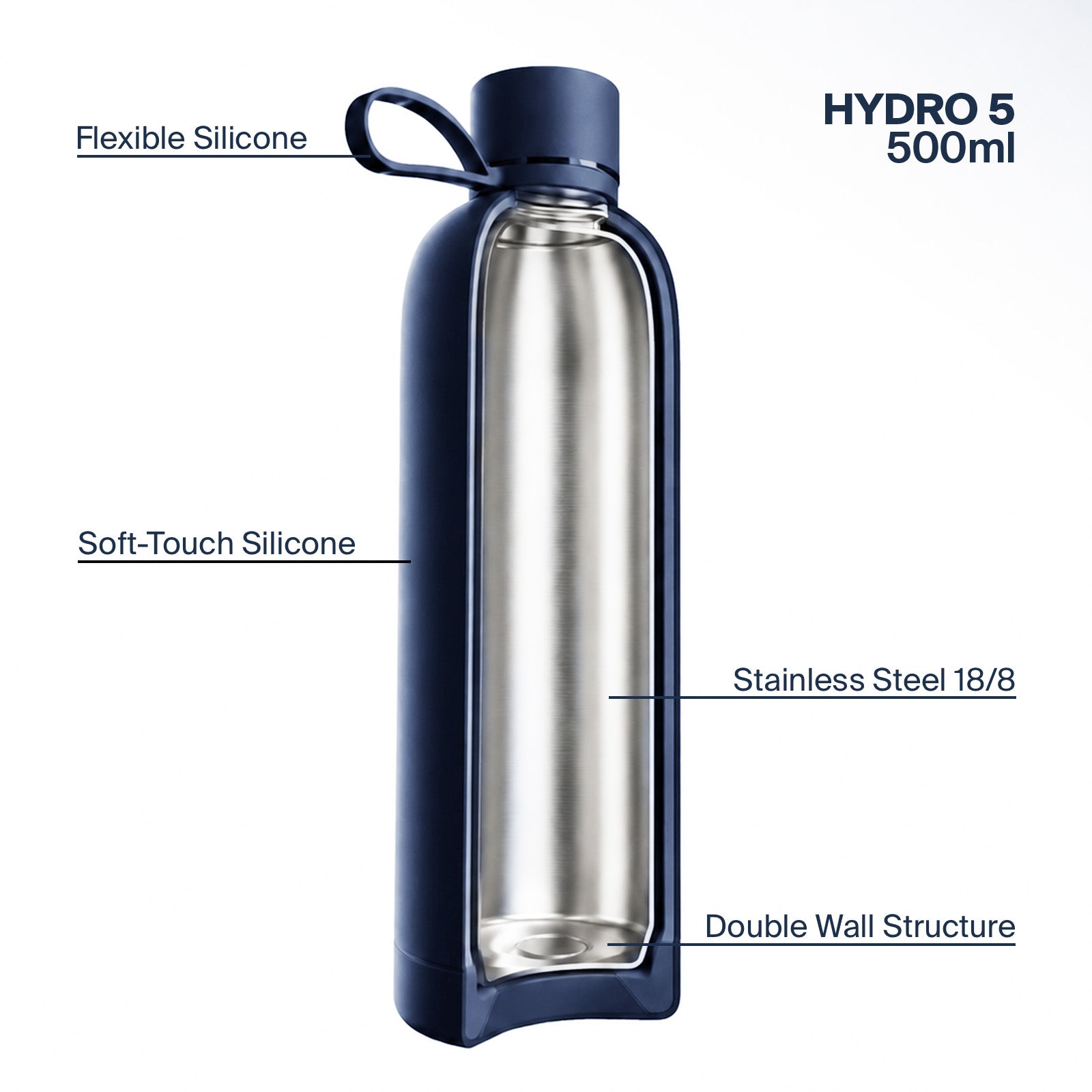 Borraccia termica ermetica 500ml “Hydro 5” in acciaio inossidabile
