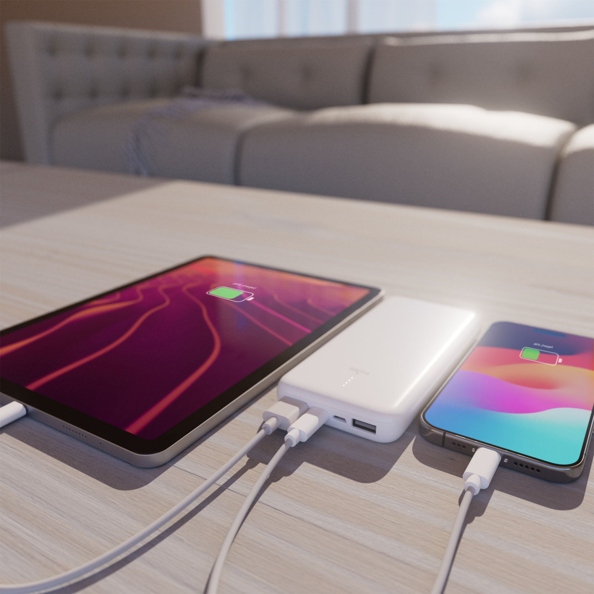 Power Bank 10000mAh USB-C + 2 USB-A Fast Charge - cable included